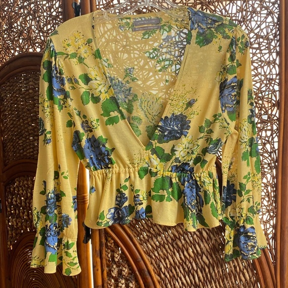 Urban Outfitters Tops - Urban Outfitters Floral Yellow and Blue Ruffles Summer Top Blouse